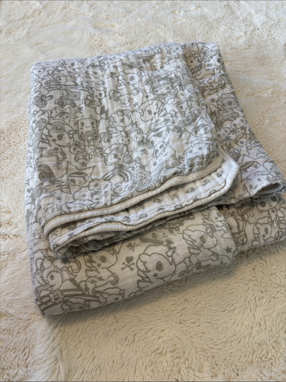 Bebe au Lait Gray Printed Muslin Baby Blanket x tokidoki